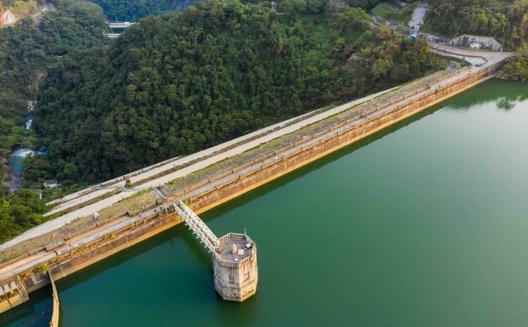 Aerial view of Reservoir and dam in Hong Kong